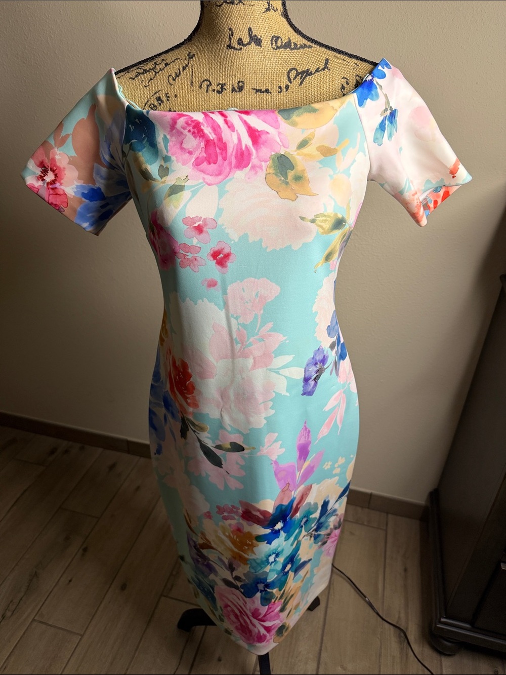 CALVIN KLEIN Floral Off-Shoulder Dress in Aqua 🤍